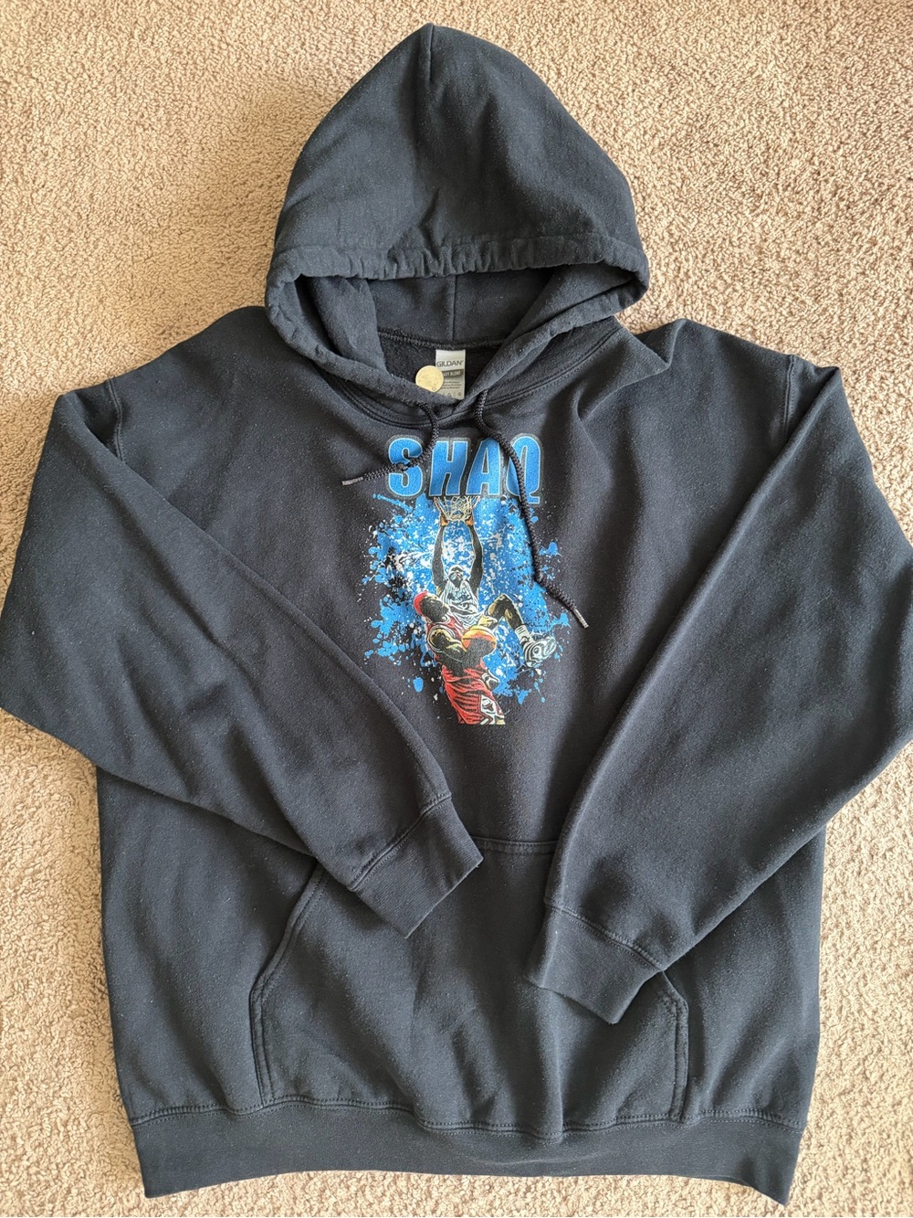 NBA SHAQ AND RODMAN Gildan Black Hoodie with Blue & Red Graphic
